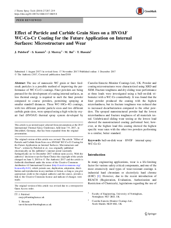 (PDF) Effect of Particle and Carbide Grain Sizes on a HVOAF WC-Co-Cr ...