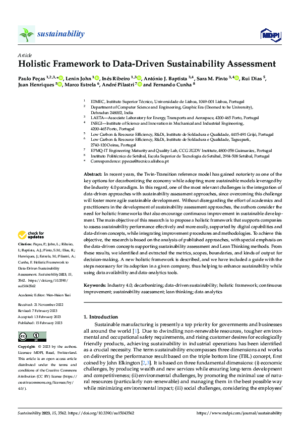 (PDF) Holistic Framework to Data-Driven Sustainability Assessment