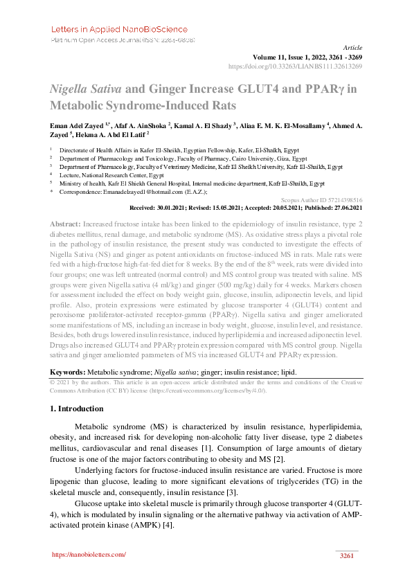 (PDF) Nigella Sativa and Ginger Increase GLUT4 and PPARγ in Metabolic ...