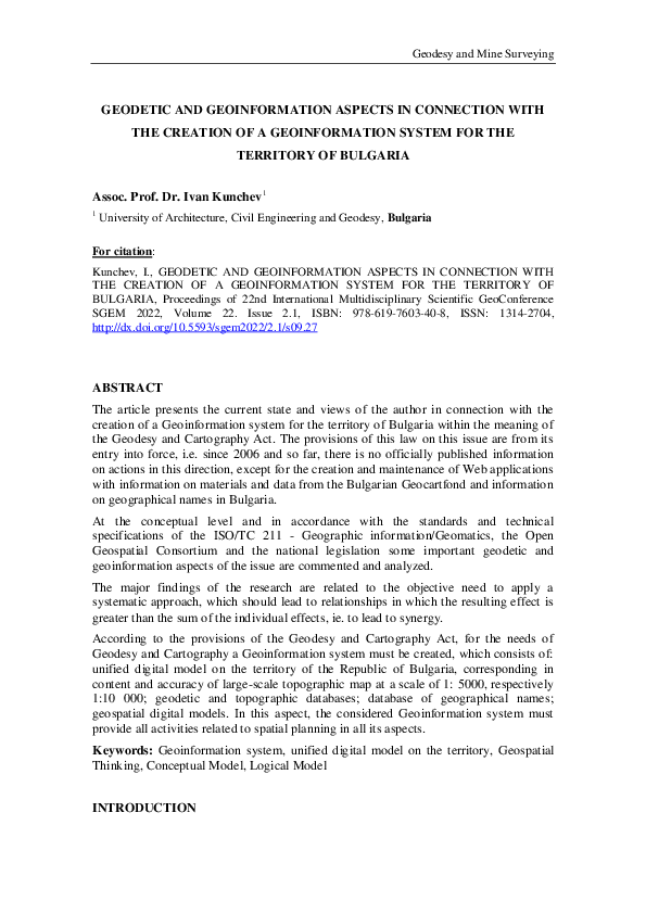 (PDF) Geodetic and Geoinformation Aspects in Connection with the ...