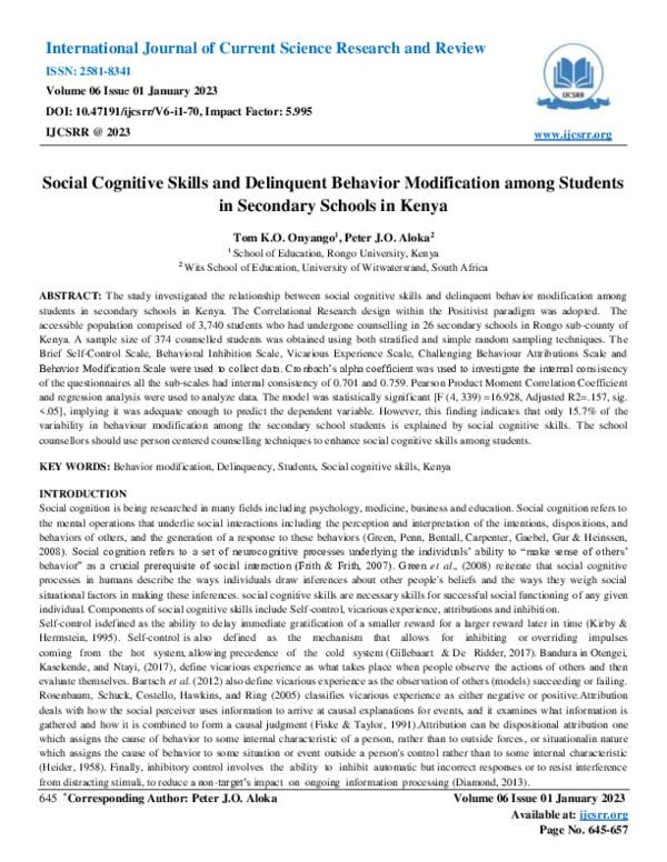 Pdf Social Cognitive Skills And Delinquent Behavior Modification Pdf Social Cognitive Skills And Delinquent Behavior Modification
