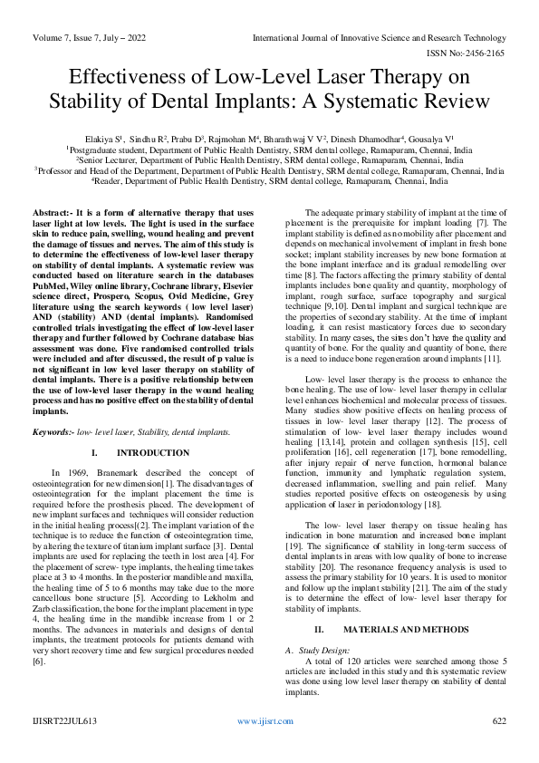 (PDF) Effectiveness of Low-Level Laser Therapy on Stability of Dental ...
