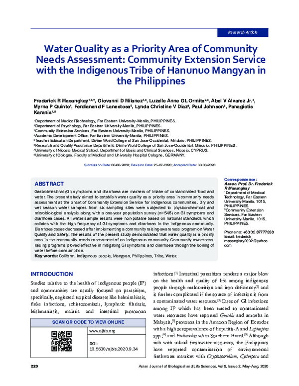 (PDF) Water Quality as a Priority Area of Community Needs Assessment ...