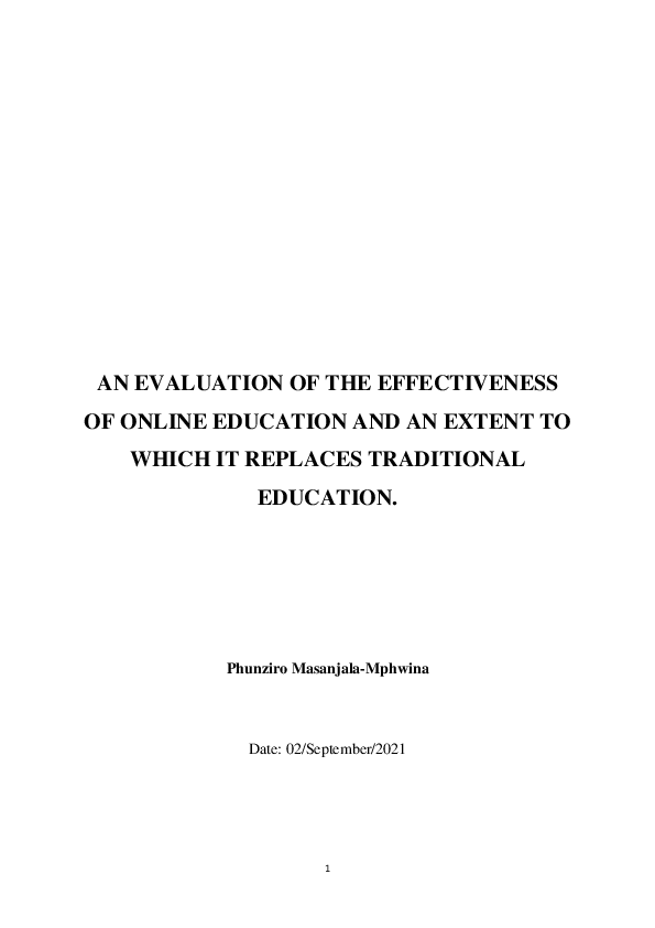 (PDF) Effectiveness of Online learning PDF