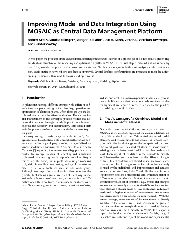(PDF) Improving Model and Data Integration Using MOSAIC as Central Data ...