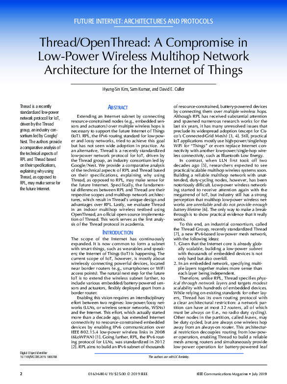 (PDF) Thread/OpenThread: A Compromise in Low-Power Wireless Multihop ...