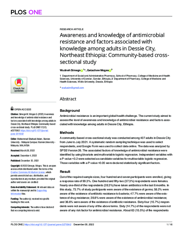 (PDF) Awareness and knowledge of antimicrobial resistance and factors ...