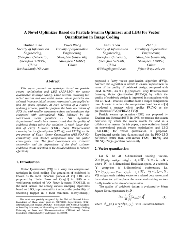 (PDF) A Novel Optimizer Based on Particle Swarm Optimizer and LBG for ...