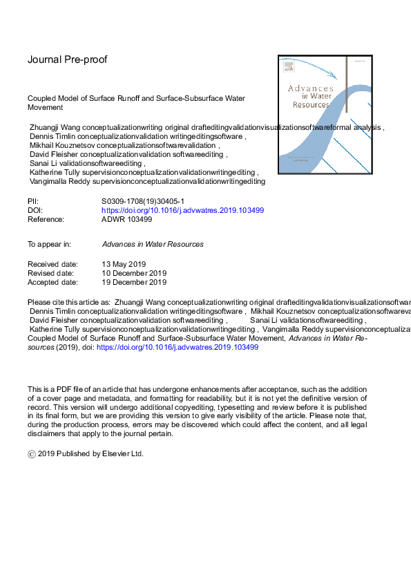 (PDF) Coupled model of surface runoff and surface-subsurface water movement