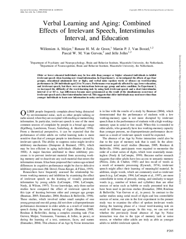 (PDF) Aging and Memory for Self-Performed Tasks: Effects of Task ...