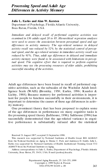 (PDF) Processing Speed and Adult Age Differences in Activity Memory