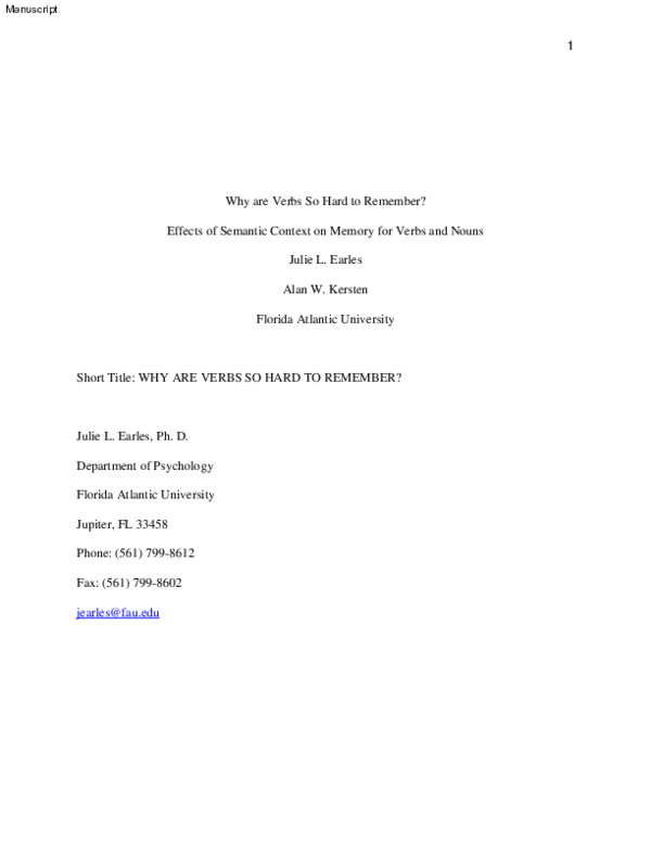 (PDF) Why Are Verbs So Hard to Remember? Effects of Semantic Context on ...