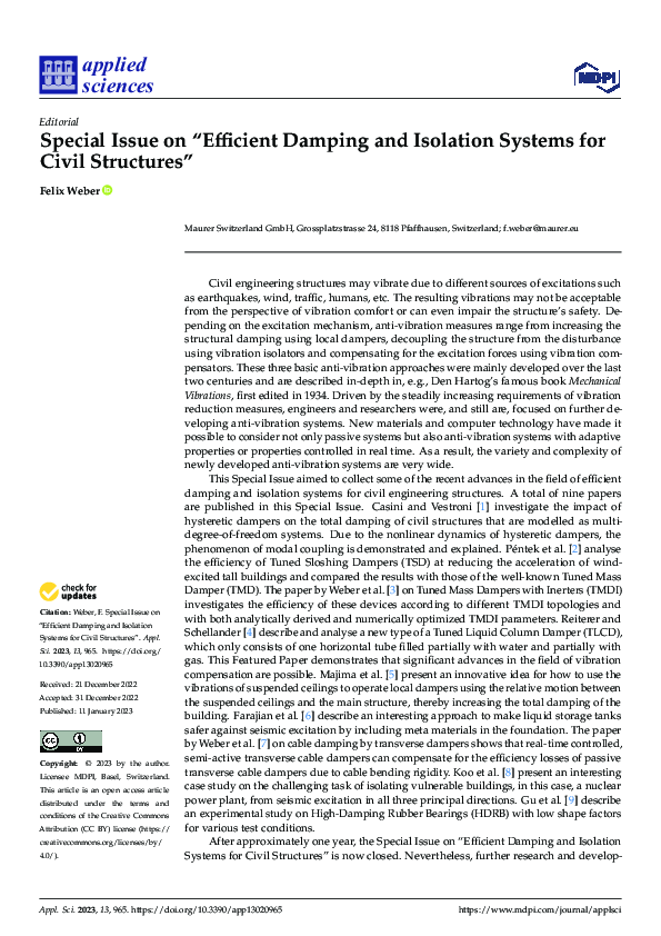 (PDF) Special Issue on “Efficient Damping and Isolation Systems for ...