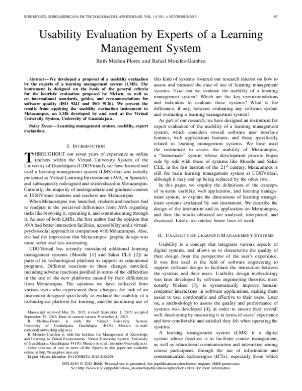 (PDF) Usability Evaluation by Experts of a Learning Management System