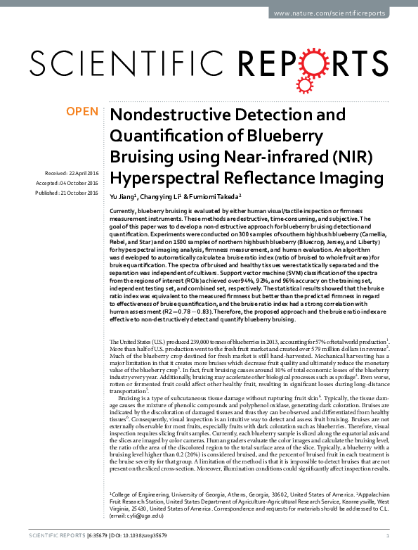 (PDF) Nondestructive Detection and Quantification of Blueberry Bruising ...