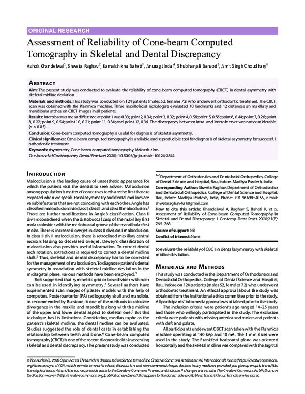 (PDF) Assessment of Reliability of Cone-beam Computed Tomography in ...