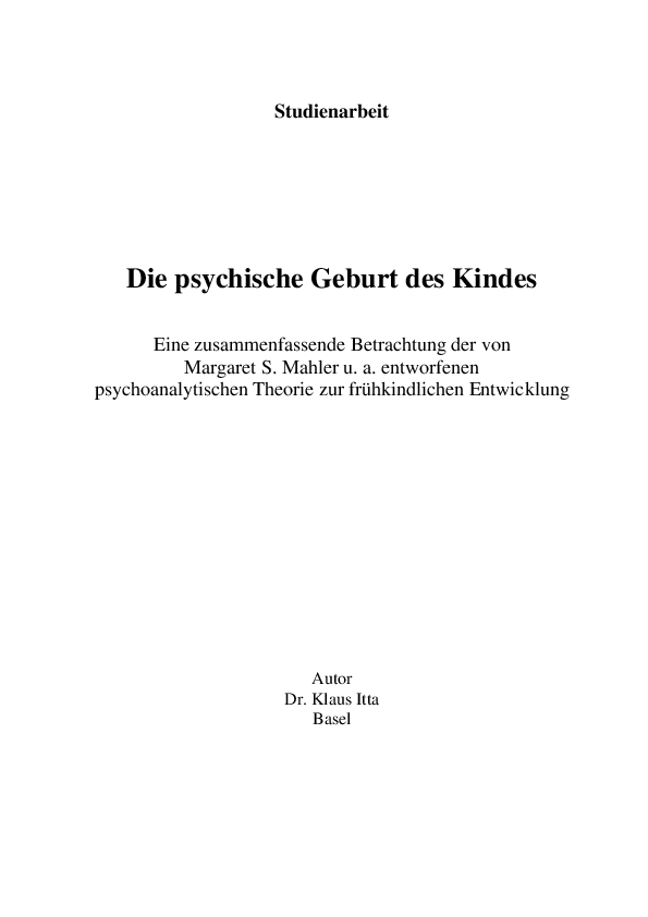 (PDF) Die psychische Geburt des Menschen