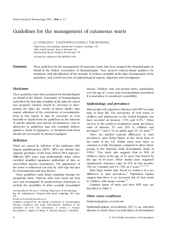 (PDF) Guidelines for the management of cutaneous warts