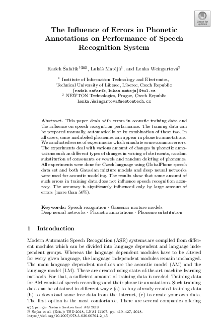 (PDF) The Influence of Errors in Phonetic Annotations on Performance of ...