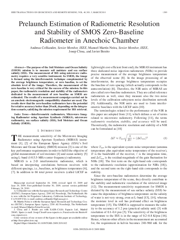 (PDF) Prelaunch Estimation of Radiometric Resolution and Stability of ...