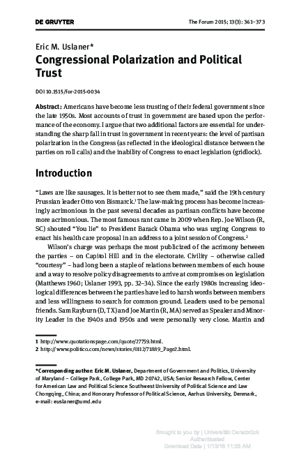 (PDF) Congressional Polarization and Political Trust