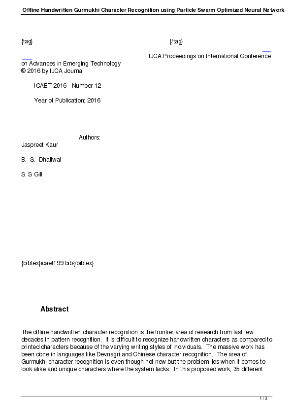 (PDF) Offline Handwritten Gurmukhi Character Recognition using Particle ...