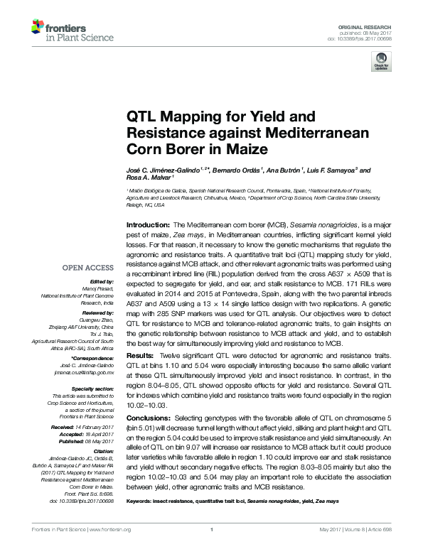 (PDF) QTL Mapping for Yield and Resistance against Mediterranean Corn ...