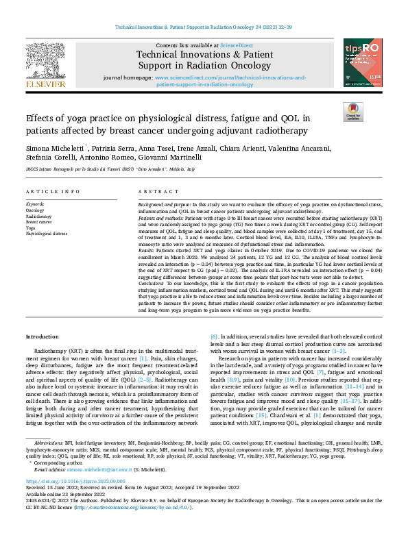(PDF) Effects of yoga practice on physiological distress, fatigue and ...