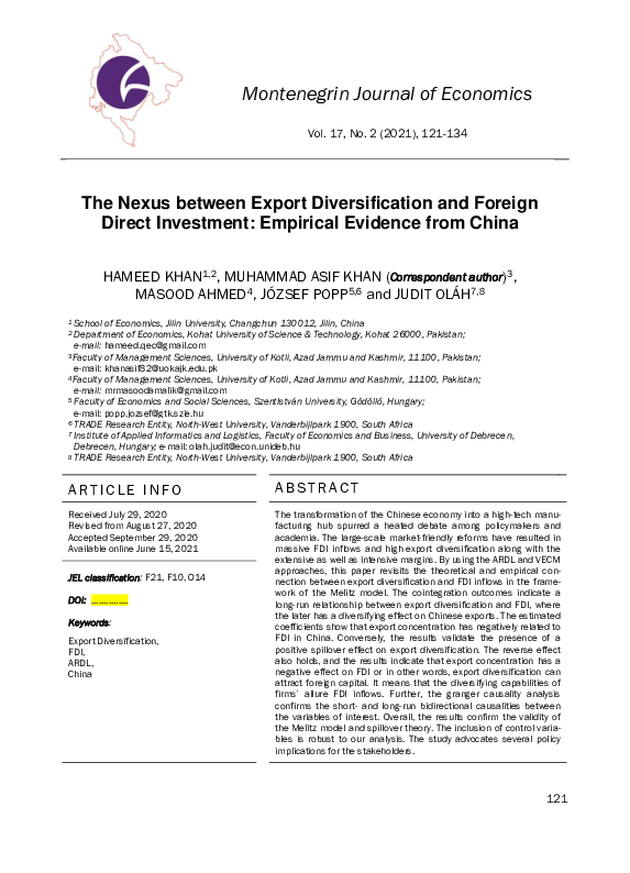 (PDF) The Nexus between Export Diversification and Foreign Direct ...