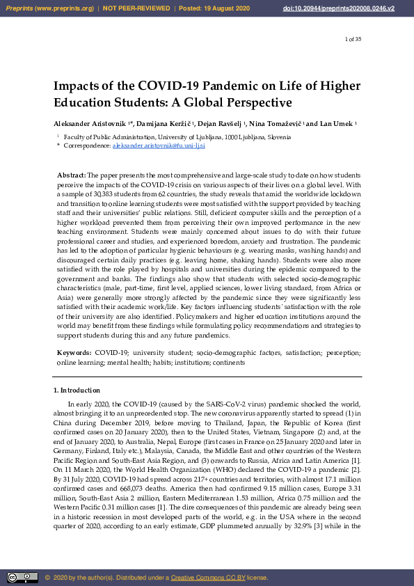 (PDF) Impacts of the COVID-19 Pandemic on Life of Higher Education ...