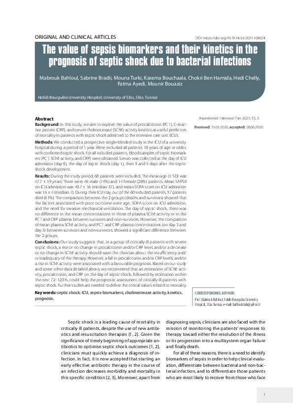 (PDF) The value of sepsis biomarkers and their kinetics in the ...