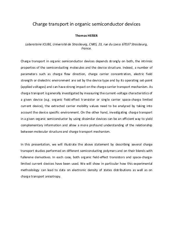 (PDF) Charge transport in organic semiconductor devices