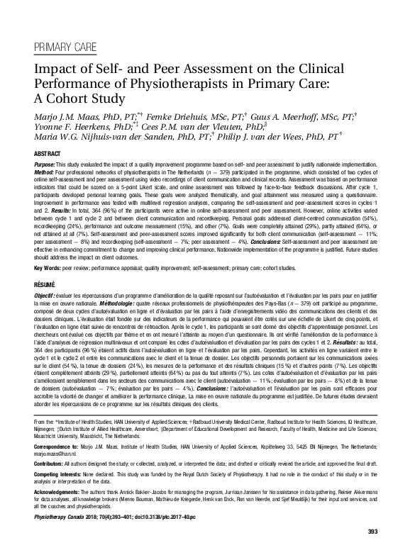 (PDF) Impact of Self- and Peer Assessment on the Clinical Performance ...