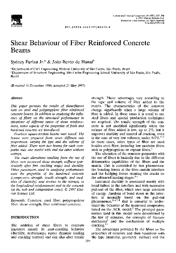 (PDF) Shear behaviour of fiber reinforced concrete beams