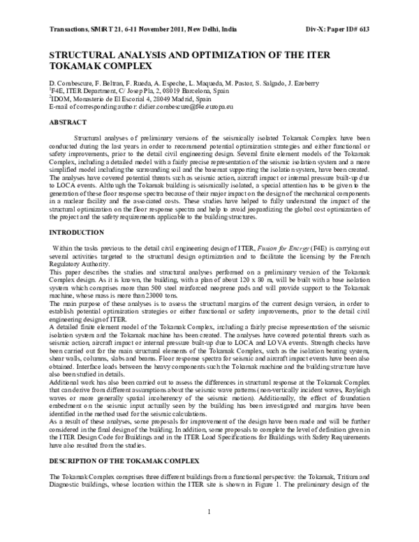 (PDF) Structural Analysis and Optimization of the Iter Tokamak Complex