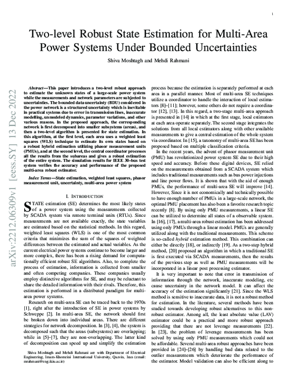 (PDF) Two-level Robust State Estimation for Multi-Area Power Systems ...