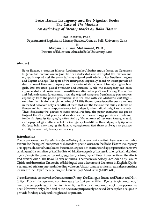 (PDF) Boko Haram Insurgency and the Nigerian Poets: The Case of The ...