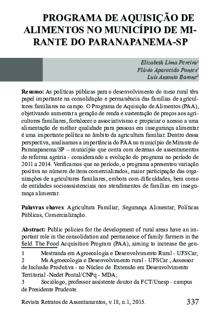 (PDF) Programa de Aquisição de Alimentos no município de Mirante do ...