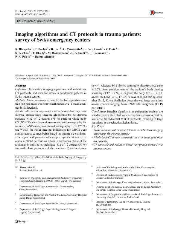 (PDF) Imaging algorithms and CT protocols in trauma patients: survey of ...