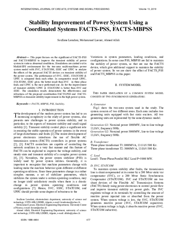 (PDF) Stability Improvement of Power System Using a Coordinated Systems ...