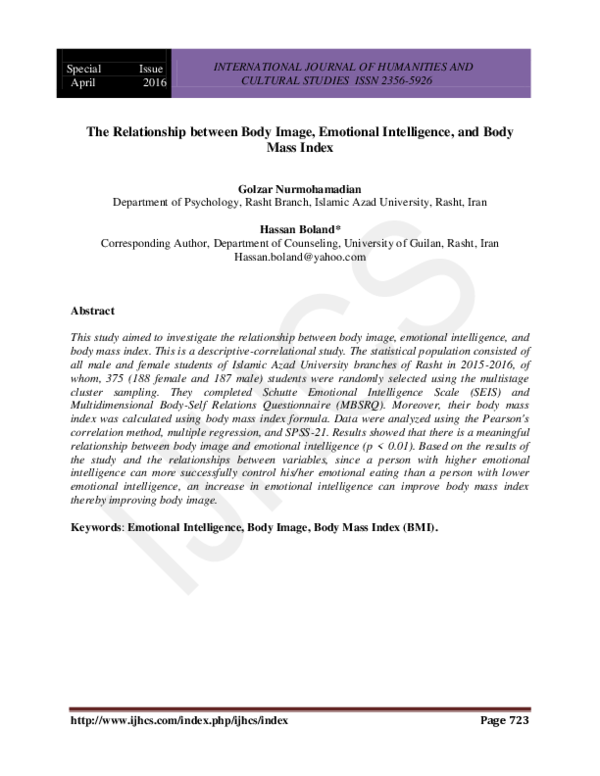 (PDF) The Relationship between Body Image, Emotional Intelligence, and ...