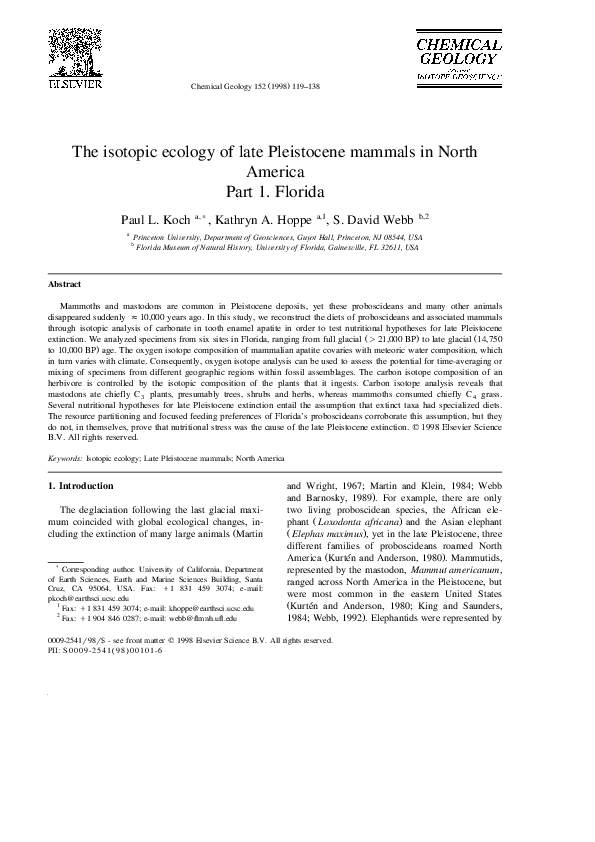 (PDF) The isotopic ecology of late Pleistocene mammals in North America
