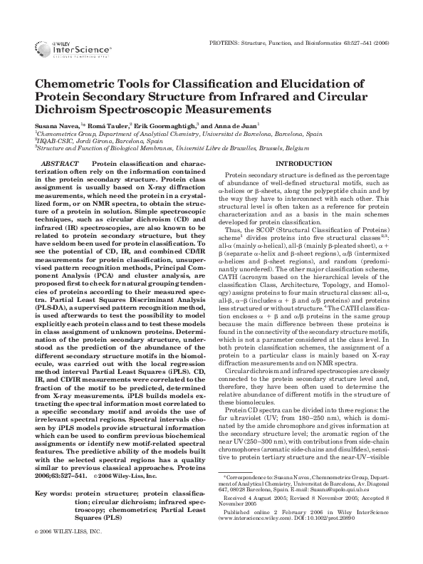 (PDF) Chemometric tools for classification and elucidation of protein ...