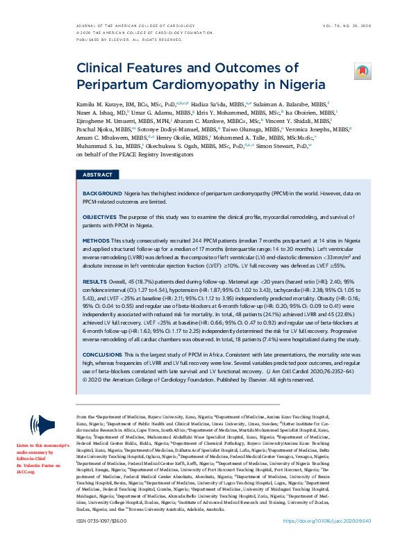 Clinical Features and Outcomes of Peripartum Cardiomyopathy in Nigeria