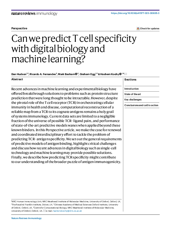 (PDF) Can we predict T cell specificity with digital biology and ...