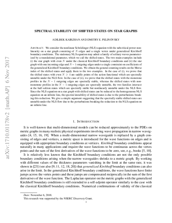 (PDF) Spectral stability of shifted states on star graphs | Dmitry ...