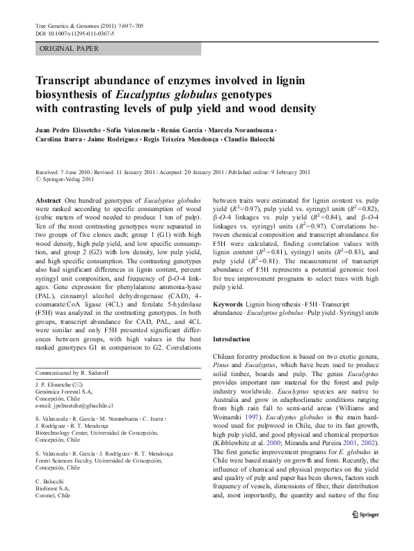(PDF) Transcript abundance of enzymes involved in lignin biosynthesis ...