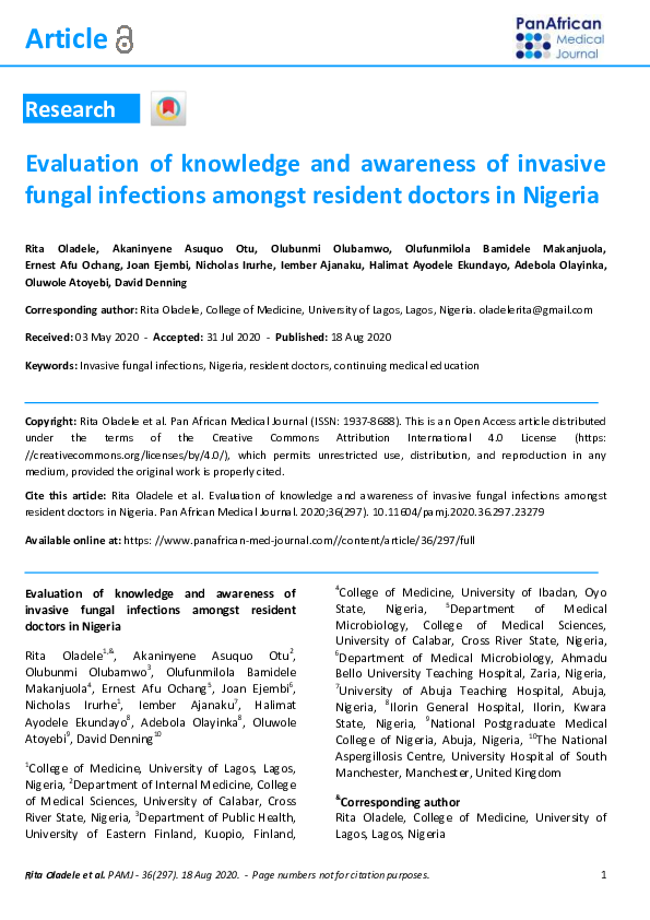 (PDF) Evaluation of knowledge and awareness of invasive fungal ...