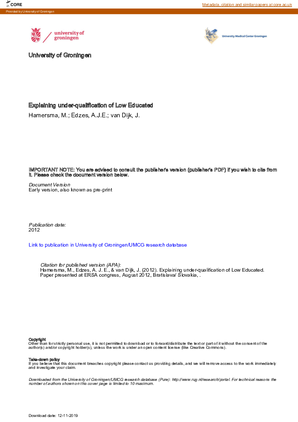 (PDF) Explaining under-qualification of Low Educated