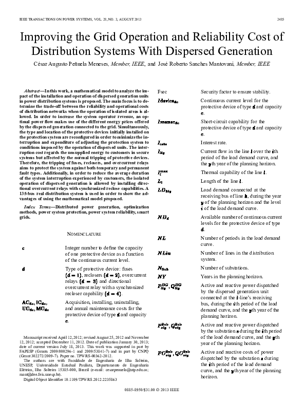 (PDF) Improving the Grid Operation and Reliability Cost of Distribution ...
